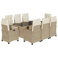 vidaXL Ensemble à manger de jardin et coussins 9 pcs beige Poly rotin