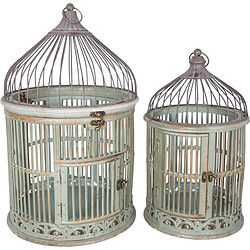 Antic Line Creations Set de 2 cages décoratives rondes en bois et zinc.