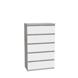 Cstore Commode CHELSEA 5 tiroirs - L 77,2 x P 42,2 x H 128,1 - Décor optique béton clair KILOX et blanc mat