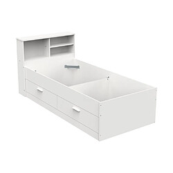 Avis Vente-Unique Lit 90 x 190 cm avec tiroirs et rangements - Coloris : Blanc - BORIS II