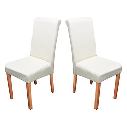 Mendler Lot de 2 chaises de séjour Novara II, cuir ~ crème/pieds clairs