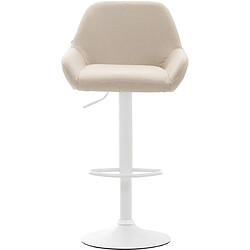 Decoshop26 Tabouret de bar x1 repose-pieds en forme d'arc en métal blanc assise en tissu crème 10_0004549