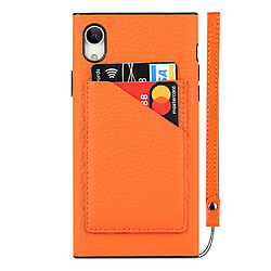 Coque en TPU + cuir véritable anti-chute, texture litchi noir avec porte-cartes orange pour votre Apple iPhone XR 6.1 pouces