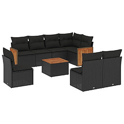 Maison Chic Ensemble Tables et chaises d'extérieur 9 pcs avec coussins,Salon de jardin noir résine tressée -GKD699403