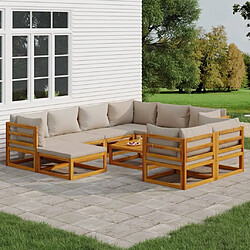 Maison Chic Salon de jardin 10 pcs + coussins - Mobilier/Meubles de jardin - Table et chaises d'extérieur gris clair bois massif -MN10411