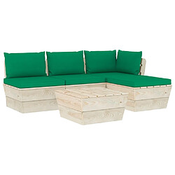 vidaXL Salon de jardin palette 5 pcs avec coussins bois d'épicéa