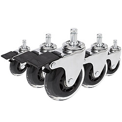 Hjh Office 5 x roulettes pour sols durs ROLO SKATE 11 mm / 75 mm avec frein chrome transparent