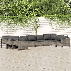 vidaXL Salon de jardin 10 pcs avec coussins Gris Résine tressée