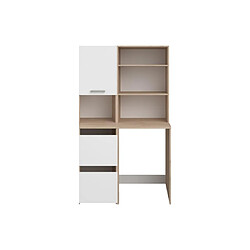 Avis Vente-Unique Meuble pour machine à laver avec étagères et placards - Naturel clair et blanc - L111 x H184 cm - ERKANO