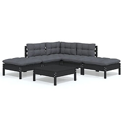 Maison Chic Salon de jardin 6 pcs + coussins - Mobilier/Meubles de jardin - Table et chaises d'extérieur Noir Bois de pin -MN50790