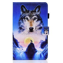 Etui en PU magnétique avec porte-cartes et porte-stylet Loup sous la lune pour votre Samsung Galaxy Tab A8 (2021) SM-X200/SM-X205