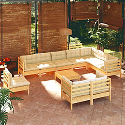 Maison Chic Salon de jardin 11pcs + coussins - Mobilier/Meubles de jardin - Table et chaises d'extérieur crème Bois de pin solide -MN97154