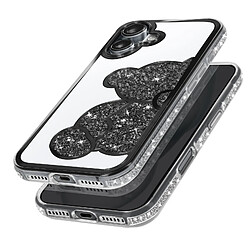 Avizar Coque Paillette pour iPhone 16 Motif Ourson avec Strass Noir