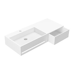 Vente-Unique Plan vasque suspendu en solid surface avec porte serviettes - Blanc - L90 x l40 x H17 cm - GANDAKI pas cher