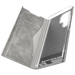 Avizar Housse pour Samsung Galaxy S24 Ultra Clapet Porte-carte Éco-cuir Nappa Gris