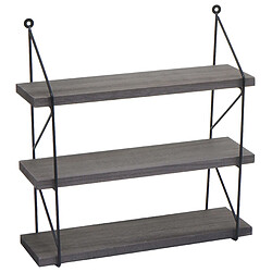 Decoshop26 Étagère murale suspendue 3 niveaux design inustriel en métal et bois gris foncé 40 x 40 x 13 cm 04_0008677