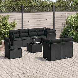 Maison Chic Salon de jardin 9 pcs avec coussins | Ensemble de Table et chaises | Mobilier d'Extérieur noir résine tressée -GKD92885