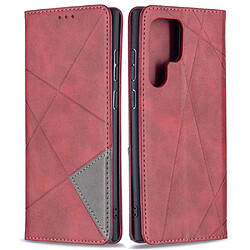 Coque en TPU + PU motif losanges, fermeture magnétique avec support et porte-cartes rouge pour votre Samsung Galaxy S22 Ultra