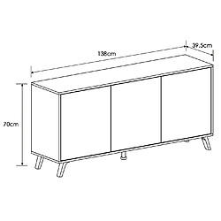 Pegane Buffet, commode, meuble de rangement coloris chêne/blanc - Longueur 138 x Profondeur 39.5 x Hauteur 70 cm