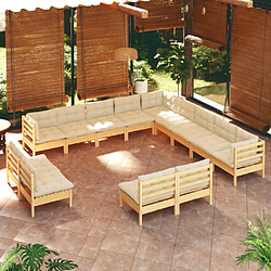 Maison Chic Salon de jardin 13 pcs avec coussins | Ensemble de Table et chaises | Mobilier d'Extérieur crème Bois de pin massif -GKD86893