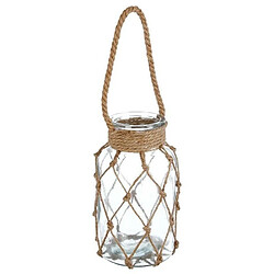 Photophore en Verre Raffia 26cm Transparent