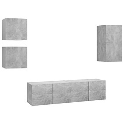 Maison Chic Ensemble de meubles TV 5 pcs | Banc TV Moderne pour salon | Meuble de Rangement - Gris béton Aggloméré -MN10435