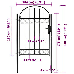 Acheter vidaXL Portail de jardin avec dessus arqué Acier 1 x 1,5 m Noir