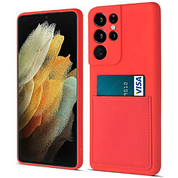 Coque en silicone avec porte-carte rouge pour votre Samsung Galaxy S21 Ultra 5G