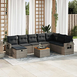 vidaXL Salon de jardin 9 pcs avec coussins gris résine tressée