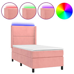 vidaXL Sommier à lattes de lit matelas et LED Rose 100x200 cm Velours