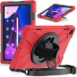 Coque en silicone anti-chocs avec dragonne, béquille et bandoulière pour votre Lenovo Tab M10 (Gen 3) TB-328FU/TB-328XU - rouge