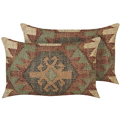 Beliani Lot de 2 coussins CUMBUM Jute 30 x 50 cm Géométrique Marron