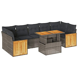 vidaXL Salon de jardin avec coussins 8 pcs gris résine tressée acacia