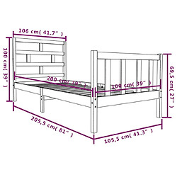 vidaXL Cadre de lit sans matelas noir bois massif 100x200 cm pas cher