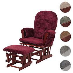 Mendler Fauteuil relax HWC-C76, fauteuil à bascule Fauteuil à bascule avec pouf Tissu/Textile chenille (465g/m²) ~ bordeaux, piètement foncé