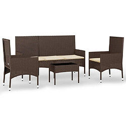 Maison Chic Salon de jardin 4 pcs + coussins - Mobilier/Meubles de jardin - Table et chaises d'extérieur Marron Résine tressée -MN63818