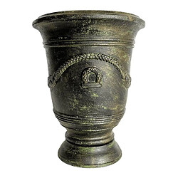 L'Héritier Du Temps Vase Esprit Anduze Vasque Jardinière Pot de Fleurs Décoration Extérieure en Fonte Vert Anglais 40,5x40,5x51cm