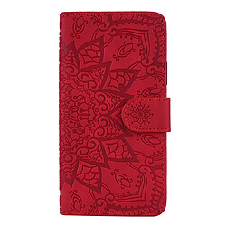 Wewoo Housse Coque Étui en cuir gaufré à double rabat avec motif pour mollet et emplacements cartes et porte-cartes Galaxy A6 2018 Rouge