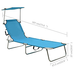 vidaXL Chaise longue pliable avec auvent bleu aluminium pas cher