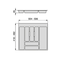 Emuca Range-couverts pour tiroirs de cuisine, module 600 mm, Plastique, Gris