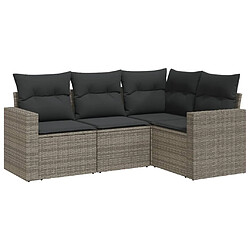 vidaXL Salon de jardin 4 pcs avec coussins gris résine tressée