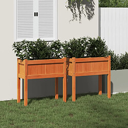 Avis Maison Chic Lot de 2 Jardinières,Bac à fleurs - pot de fleur avec pieds cire marron bois de pin massif -GKD14969