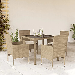 vidaXL Ensemble à manger de jardin et coussins 5 pcs beige rotin verre