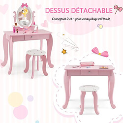 Helloshop26 Coiffeuse enfant miroir rotatif à 360° tabouret 1 tiroir et 2 etagères de rangement rose pour fille 3 - 7 ans 20_0002481