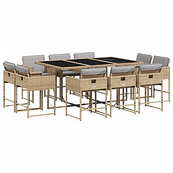 Maison Chic Ensemble à manger d'extérieur 11 pcs avec coussins,Salon de jardin,Mobilier de jardin mélange beige -GKD349679