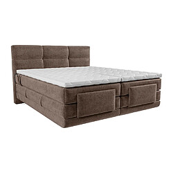 Acheter Vente-Unique Ensemble complet boxspring tête de lit capitonnée + sommiers relaxation électrique + matelas + surmatelas - 2 x 80 x 200 cm - Tissu - Marron - LODI de PALACIO