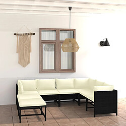 Maison Chic Salon de jardin 8 pcs + coussins - Mobilier/Meubles de jardin - Table et chaises d'extérieur Résine tressée Noir -MN59602