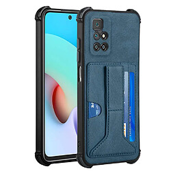 Coque en TPU + PU coussin aux quatre coins, anti-rayures avec béquille et porte-cartes saphire pour votre Xiaomi Redmi 10/Redmi 10 Prime