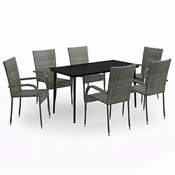 vidaXL Ensemble de salle à manger de jardin 7 pcs Gris et noir