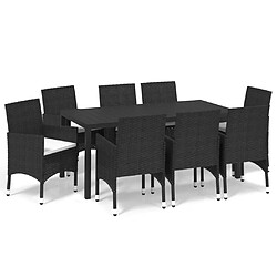 vidaXL Ensemble à manger de jardin coussins 9pcs Résine tressée Noir